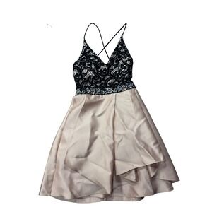 By & By Blush Size 1 Pink‎ Black Sequin Lace Homecoming Dress Pockets Size 1